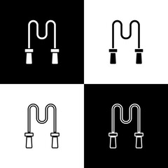 Set Jump rope icon isolated on black and white background. Skipping rope. Sport equipment. Vector.