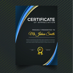 Professional elegant blue and gold diploma certificate template