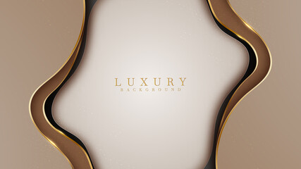 Abstract black and brown luxury background with golden line , paper cut style 3d. vector illustration.