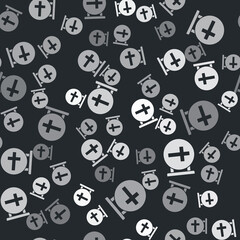 Grey Christian cross icon isolated seamless pattern on black background. Church cross. Vector.