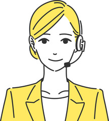 ヘッドセットを身につけたスーツ姿の女性のイラスト シンプルタッチ