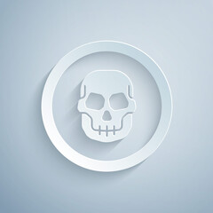 Paper cut Mexican skull coin icon isolated on grey background. Paper art style. Vector.