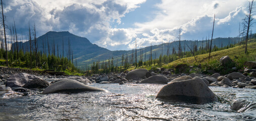 Creek moving through the yellowstone mountains