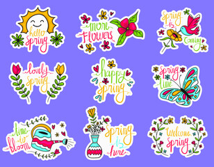 Colorful Hand drawn spring stickers collection