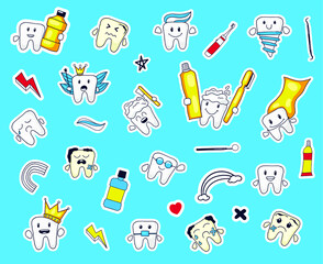 colorful hand drawn teeth expression sticker collection
