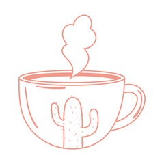 tea and coffee cup hot beverage and cactus painted icon white background