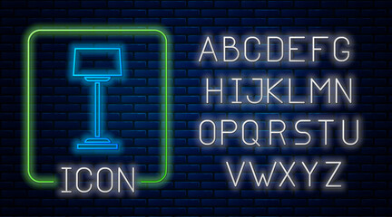 Glowing neon Floor lamp icon isolated on brick wall background. Neon light alphabet. Vector.