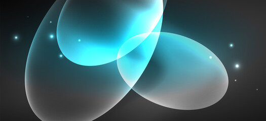 Neon ellipses abstract backgrounds. Shiny bright round shapes glowing in the dark. Vector futuristic illustrations for covers, banners, flyers and posters and other
