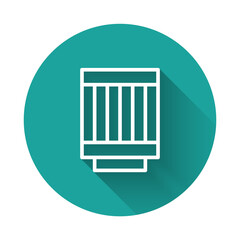 White line Car air filter icon isolated with long shadow background. Automobile repair service symbol. Green circle button. Vector.