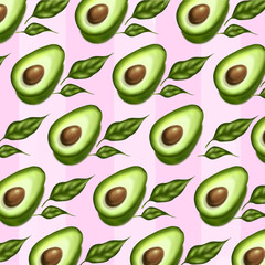 seamless pattern with pink and green avocados 