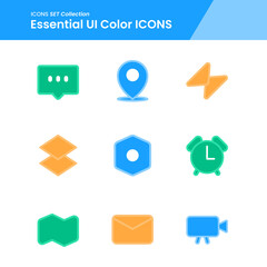 Illustration set icons of user interface essential basic location, message, camera and many more. perfect use for web pattern design etc.