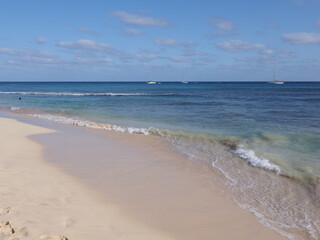 Fototapeta na wymiar Seaside at sandy beach on Atlantic Ocean at Sal island, Cape Verde