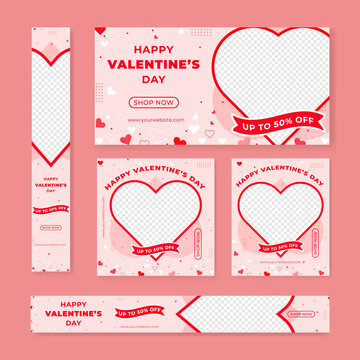 Social media post templates for digital marketing and sales promotion on Valentine's Day. Social media ads banners. Valentine's sale offer vector photo frame illustration.