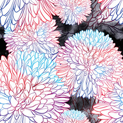 Japanese chrysanthemum flowers seamless pattern