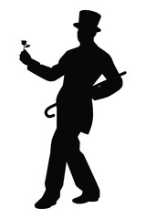 Magician silhouette vector on white background, entertaining man concept.