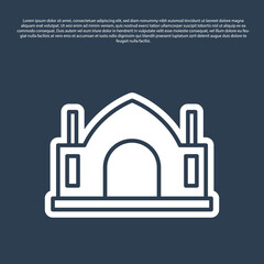 Blue line Hindu spiritual temple icon isolated on blue background. Vector.