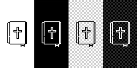 Set line Holy bible book icon isolated on black and white,transparent background. Vector.