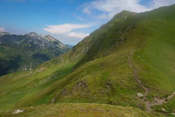 Fototapeta na wymiar wonderful green mountain with a trail to the summit