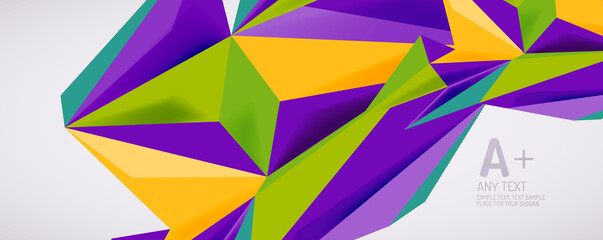 Vector triangle geometric backgrounds. Low poly 3d shape on light backdrop. Vector illustration for covers, banners, flyers and posters and other designs