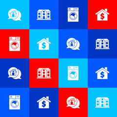 Set Real estate message house, House, Washer and with dollar symbol icon. Vector.