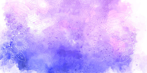 Decorative banner with watercolour texture and mandala design