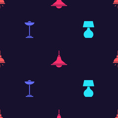 Set Table lamp, Floor, Chandelier and on seamless pattern. Vector.