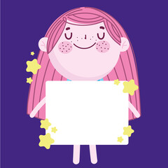 cute little girl with empty banner cartoon, Children