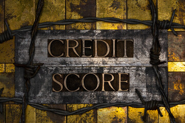 Credit Score text on vintage textured silver grunge copper and gold background