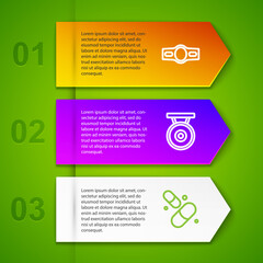 Set line Boxing belt, Gong and Vitamin pill. Business infographic template. Vector.