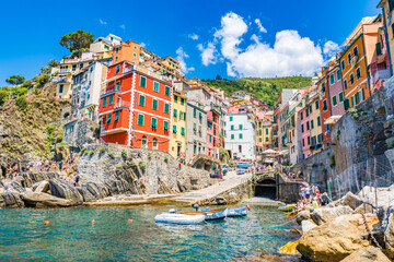 Riomaggiore, a village and comune in the province of La Spezia, Italy. It is the first of the...