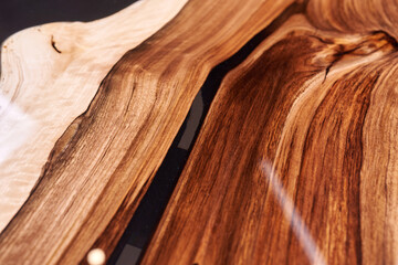 Texture of a wooden table with epoxy resin.