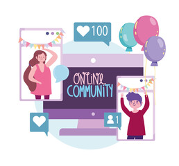 virtual party, online community celebrating event meeting