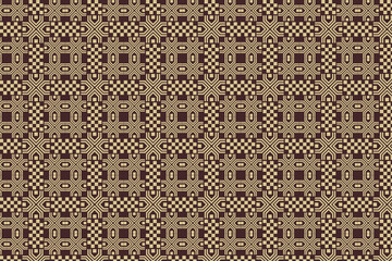 Vector geometric ornamental seamless pattern. Ethnic tribal style ornament. Abstract texture with squares, hexagon, and rhombuses. Folk style repeated geometrical background. multicolored Brown.