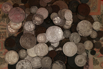 The collection of vintage copper and silver coins