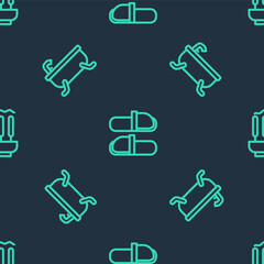 Set line Sauna slippers, Bathtub and Incense sticks on seamless pattern. Vector.