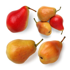 Set of ripe pears on white background. Full depth of field. With clipping path