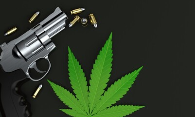 Cannabis leaf with gun and ammunition - 408033445