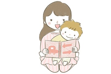 子供に絵本を読み聞かせするお母さん