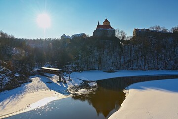 Winter landscape with a beautiful Gothic castle Veveri. Brno city - Czech Republic - Central Europe.
