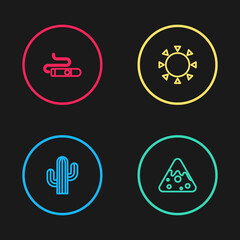 Set line Cactus, Nachos, Sun and Cigar icon. Vector.