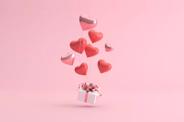 Fotobehang Mock up of gift box with balloons in heart shape. 3d rendering. © nuchao