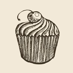 Drawing of a cupcake with a cherry