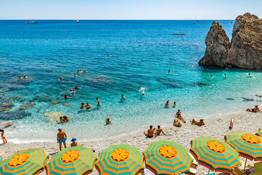 Monterosso al Mare, Italy - JULY 16, 2019: Monterosso al Mare is one of the five villages in Cinque Terre in Italy.