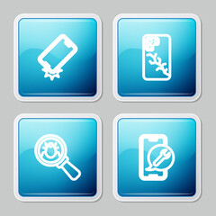 Set line Shockproof phone, Mobile with broken screen, System bug and service icon. Vector.