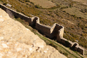 Defensive outer wall of the medieval Castle of Loarre, Aragonese castle from the 11th and 12th...