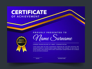 Professional elegant blue and gold diploma certificate template