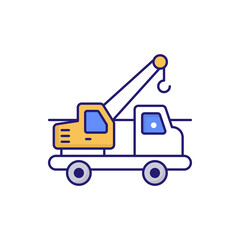 Crane Truck Vector outline filled icon style illustration. EPS 10 file 