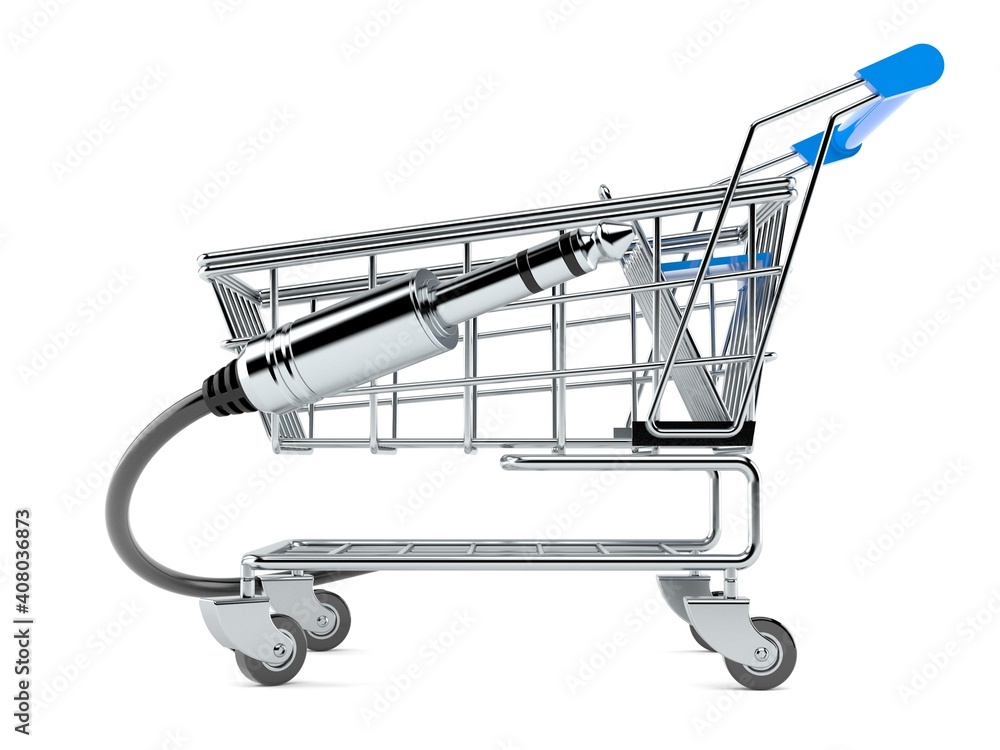 Poster shopping cart with audio cable