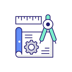 Engineering Blueprint Vector outline filled icon style illustration. EPS 10 file 