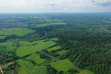 forest top view, landscape panorama view of summer forest with quadrocopter aerial view